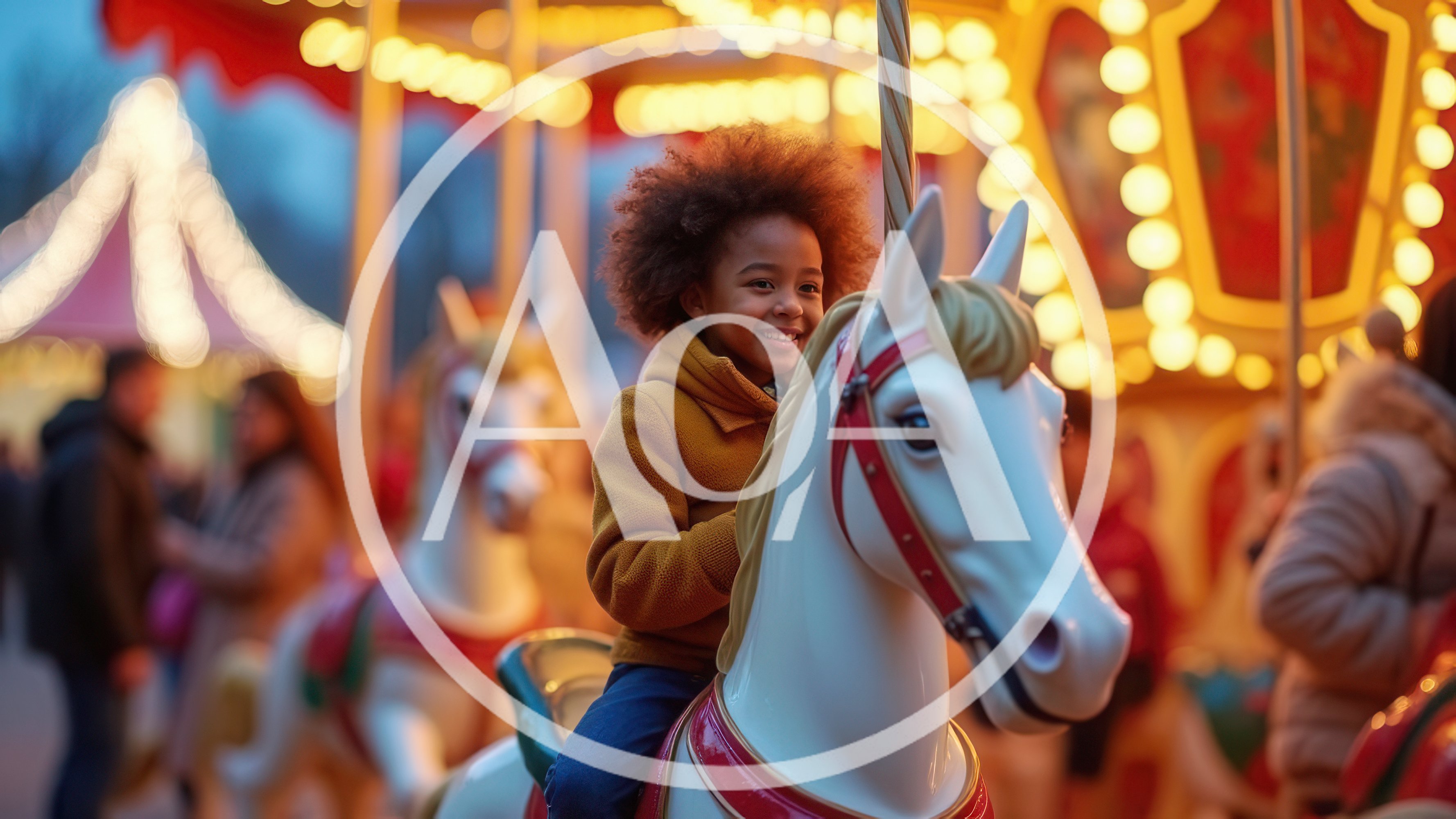 Happy Child Riding A Carousel Horse At A Fair