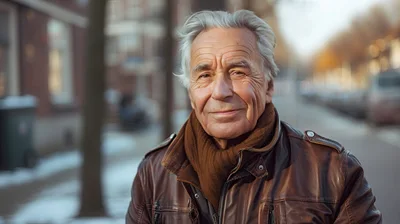 Portrait Of An Elderly Man In A Leather Jacket