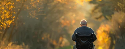 Elderly Man Sitting In Wheelchair Outdoors