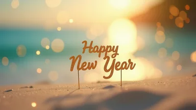 Happy New Year Sign on Tropical Beach