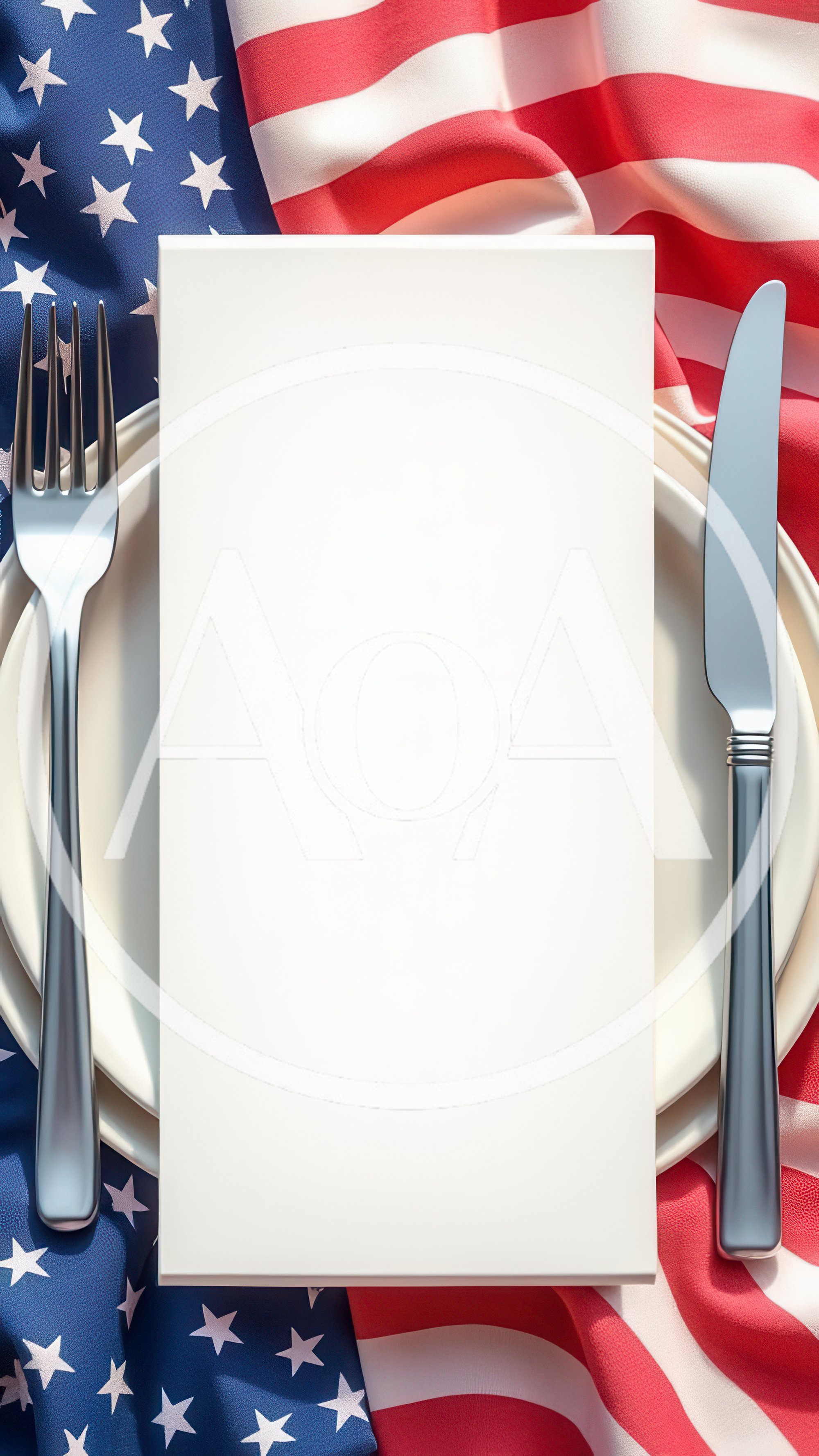 Empty Menu Card on Plate with American Flag Background