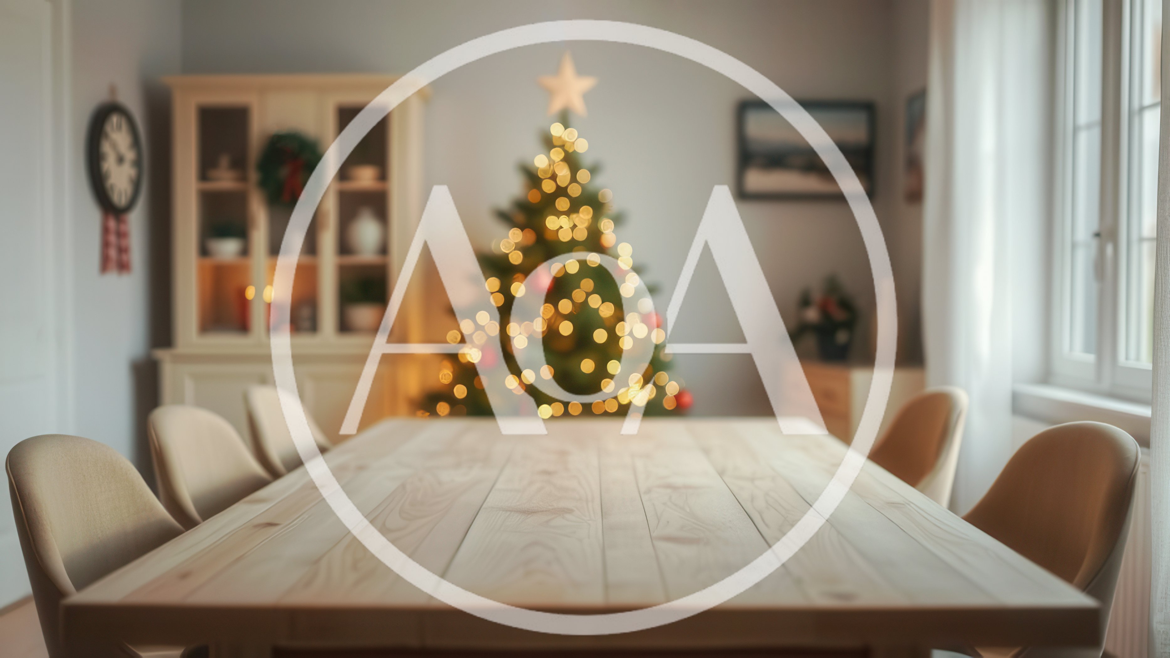 Dining Table In A Cozy Christmas Decorated Room