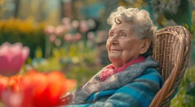 Elderly Woman Relaxing In A Garden Chair