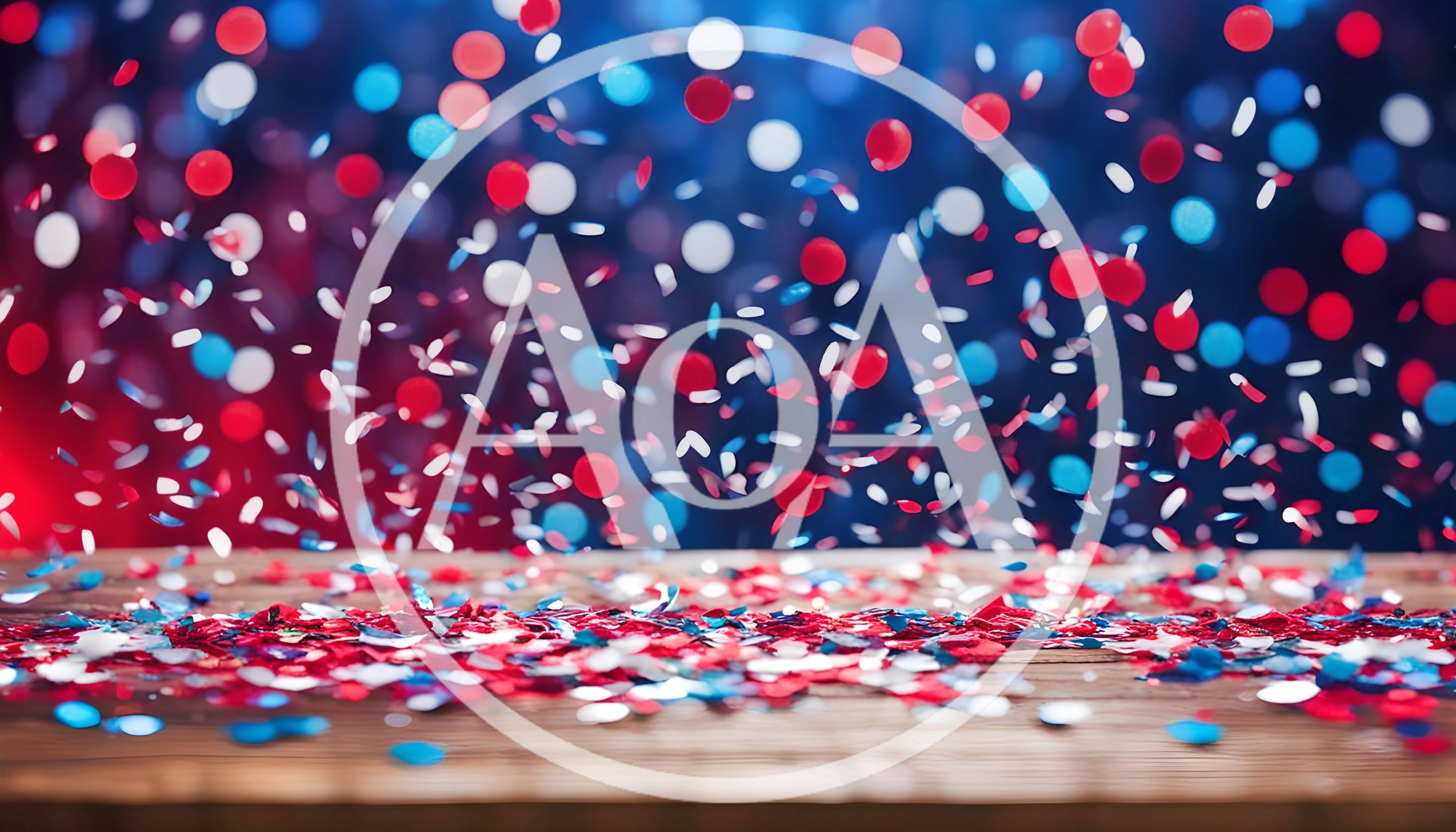Red White and Blue Confetti Falling on Wooden Table