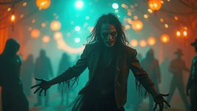 Creepy Vampire Man Dancing at Halloween Party