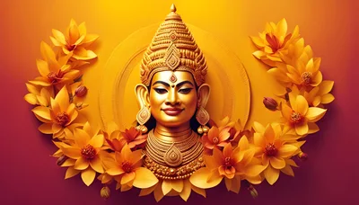 Golden Deity Portrait Surrounded By Vibrant Yellow Flowers