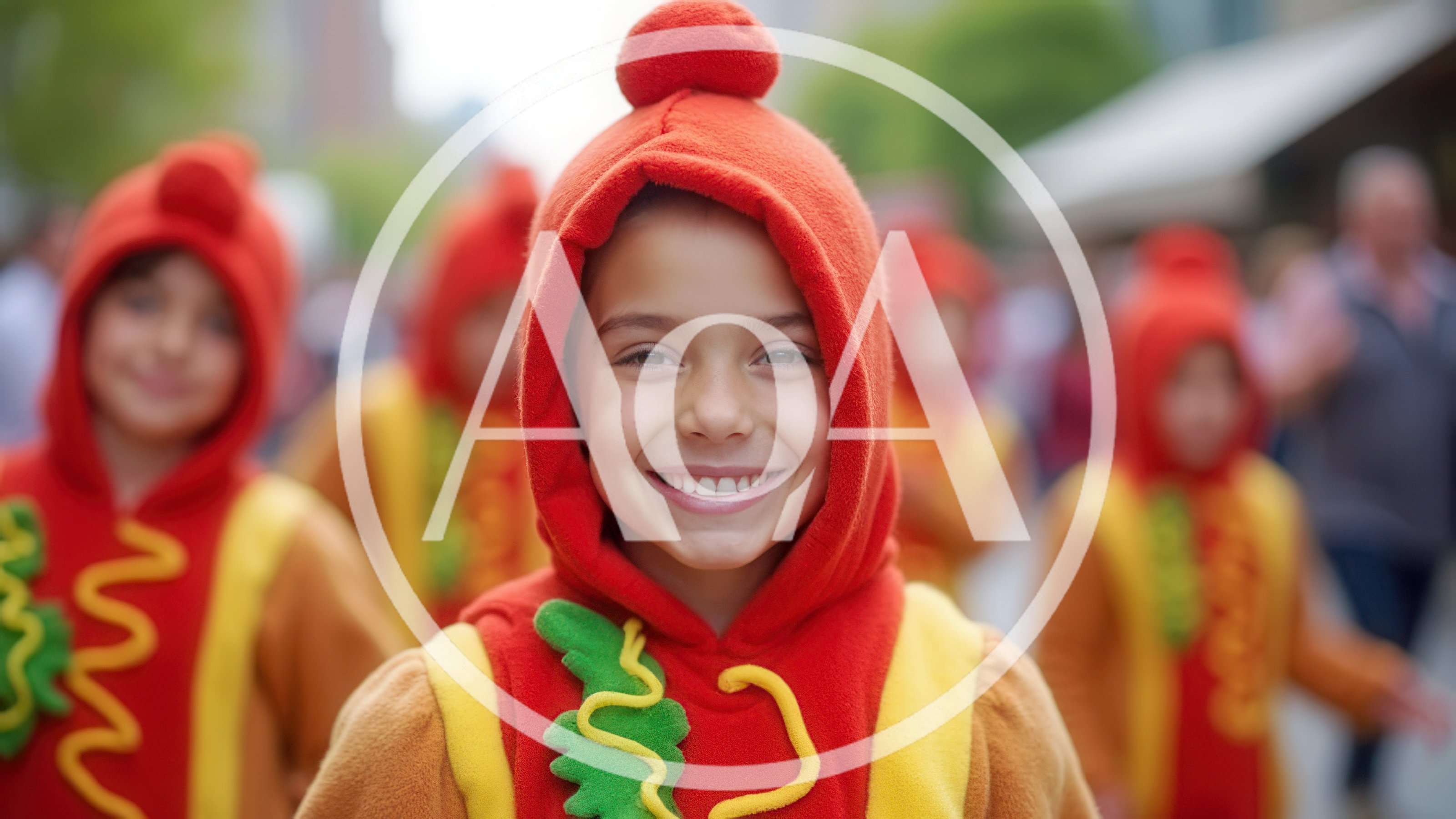 Happy Child Wearing A Hot Dog Costume