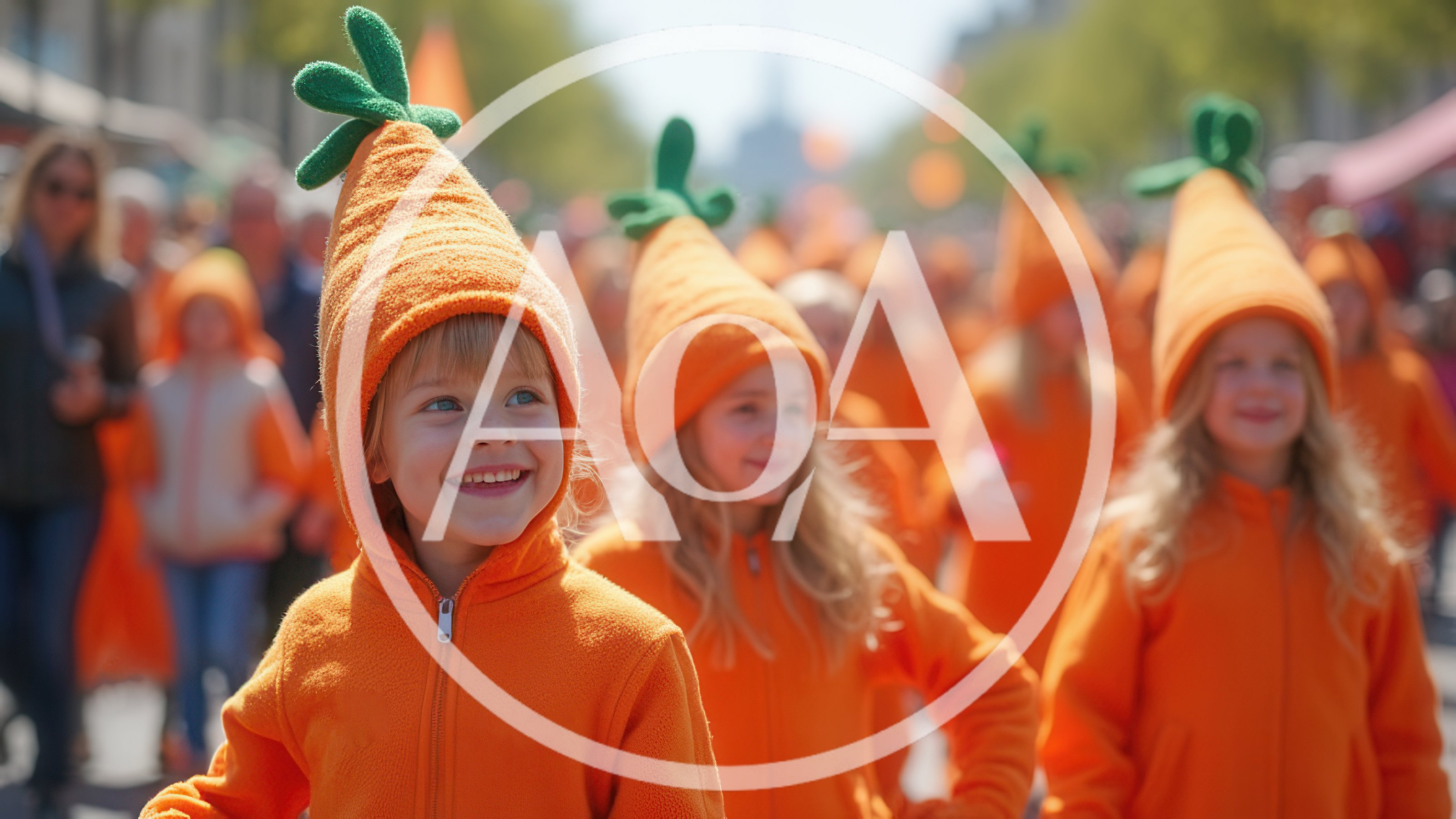 Children Wearing Carrot Costumes In A Parade