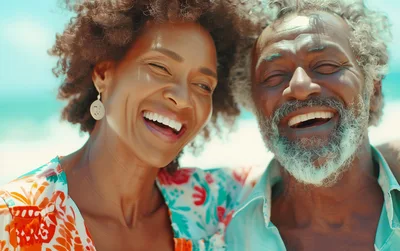Happy Senior Couple Laughing Together on Beach