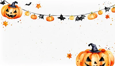 Watercolor Halloween Garland With Jack O Lanterns And Bats
