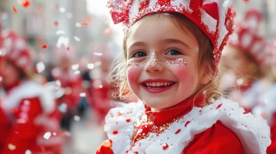 Happy Young Girl Celebrating at a Carnival Parade
