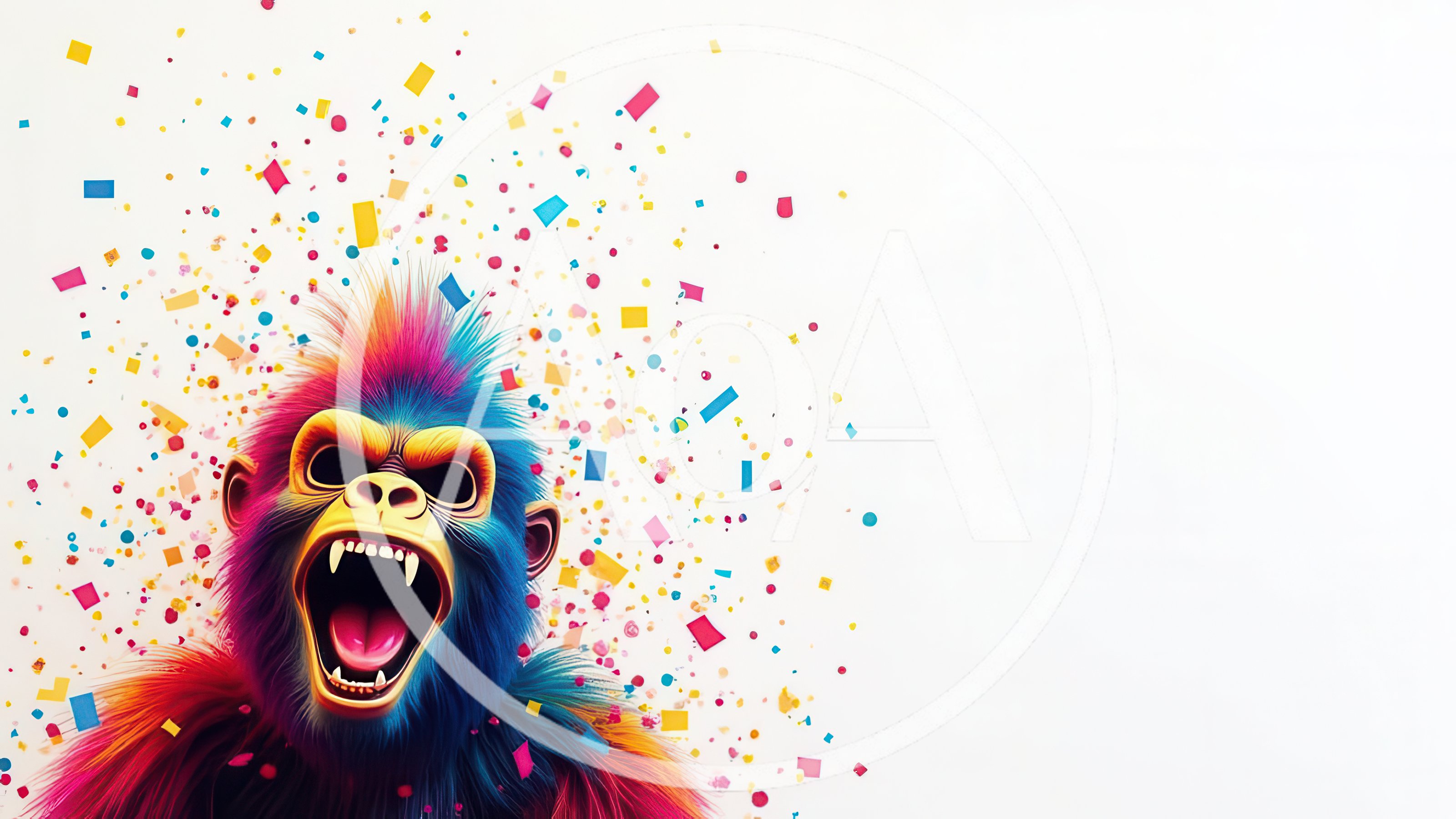 Colorful Artistic Monkey Roaring With Confetti Background