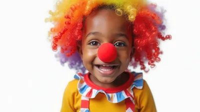 Happy Young Child Wearing A Colorful Clown Costume
