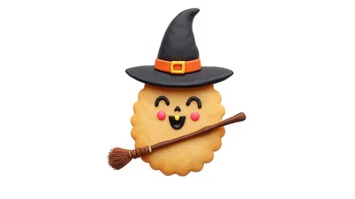 Cute Halloween Cookie With Witch Hat And Broom