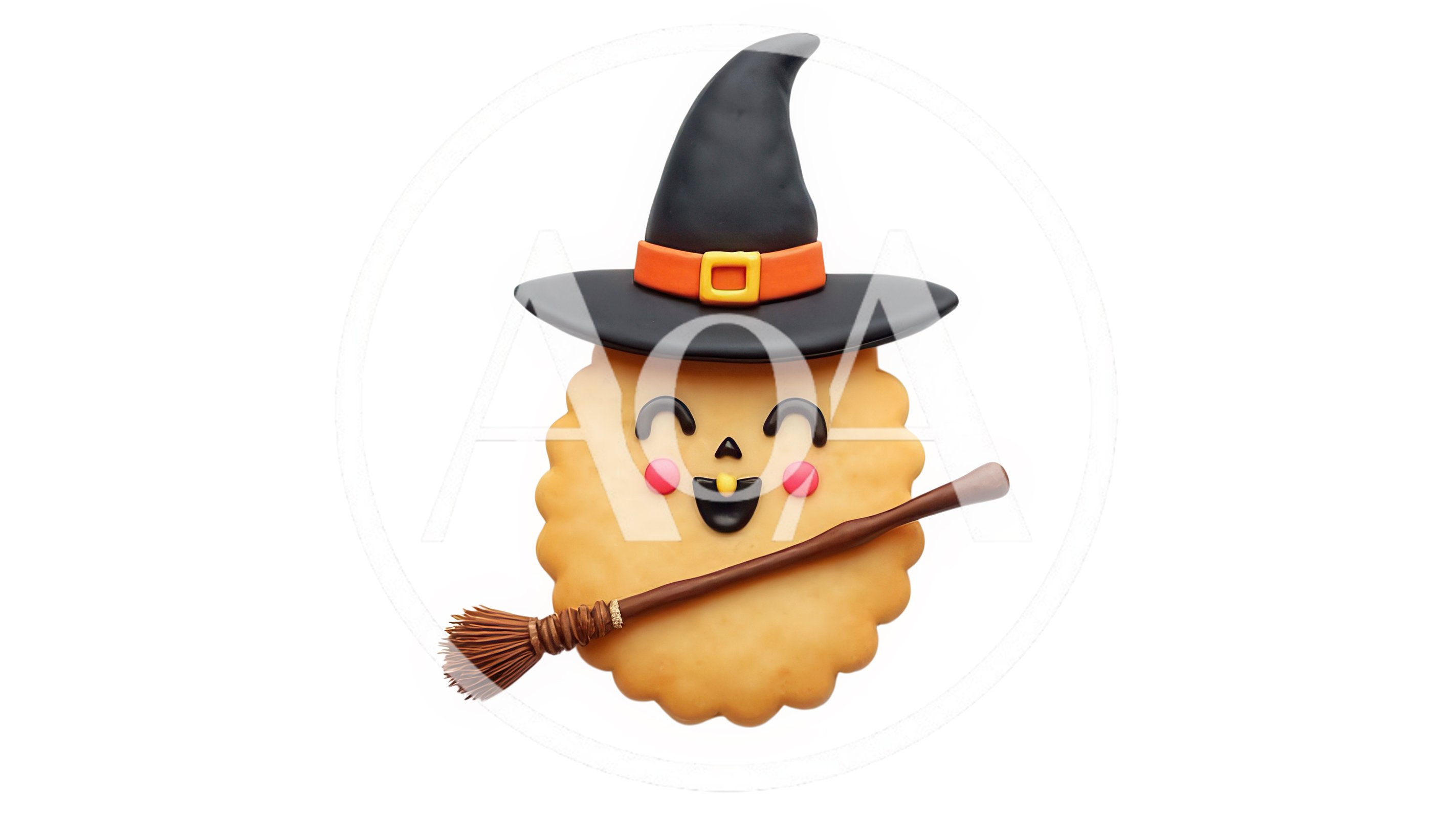 Cute Halloween Cookie With Witch Hat And Broom