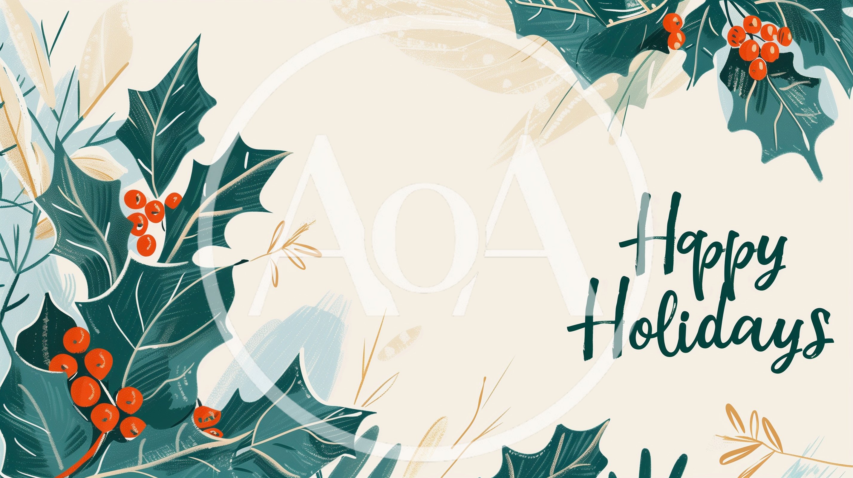 Happy Holidays Greeting Card With Holly Leaves And Berries