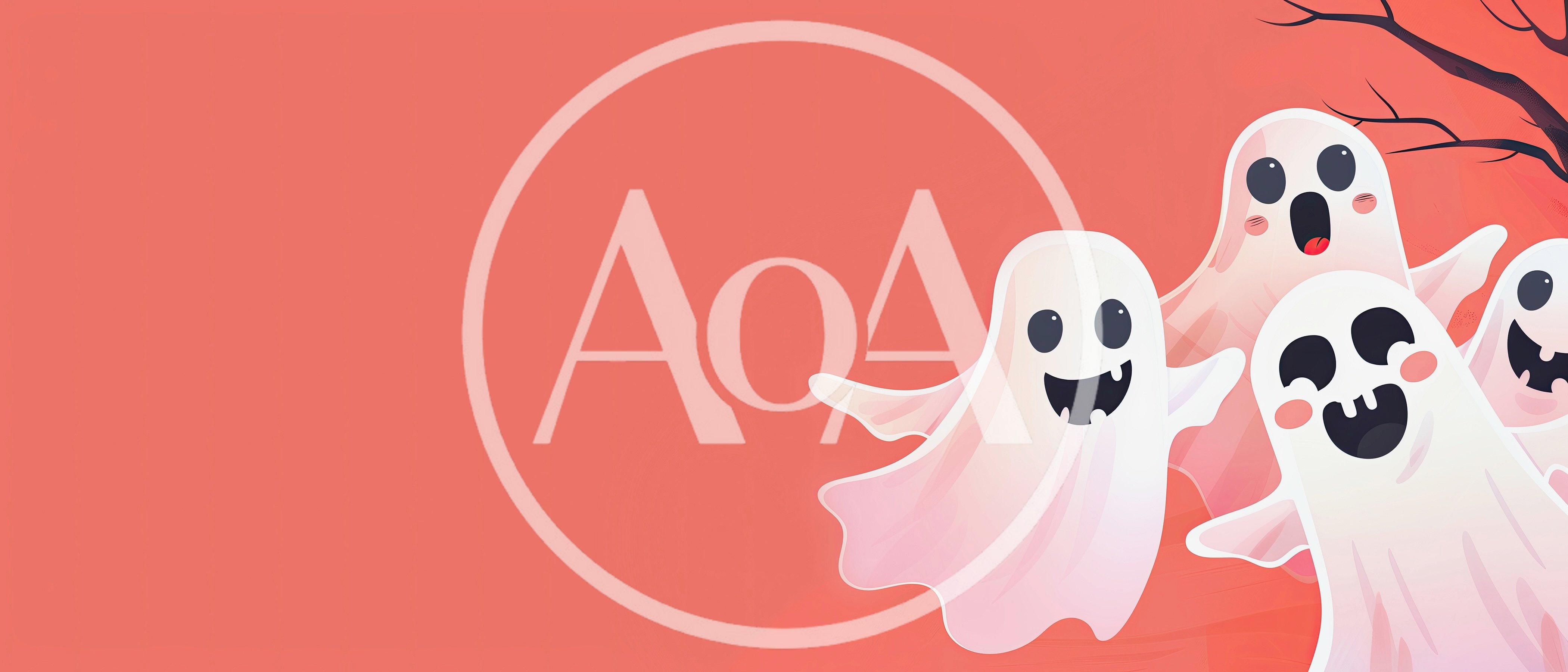Cute Cartoon Ghosts Floating On Orange Background