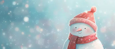 Cute Snowman Wearing Red Hat And Scarf