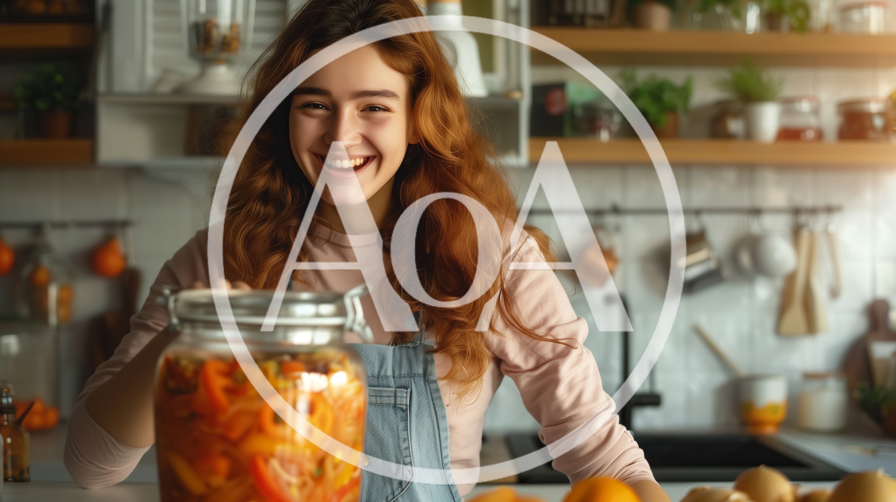 Young Woman Preparing Homemade Pickled Vegetables In Kitchen
