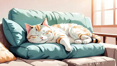 Calico Cat Sleeping Peacefully On A Teal Sofa