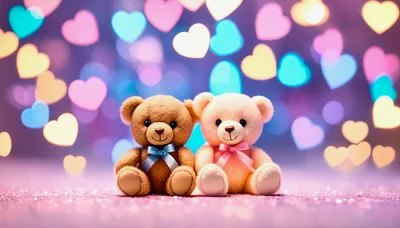 Two Cute Teddy Bears Sitting Together