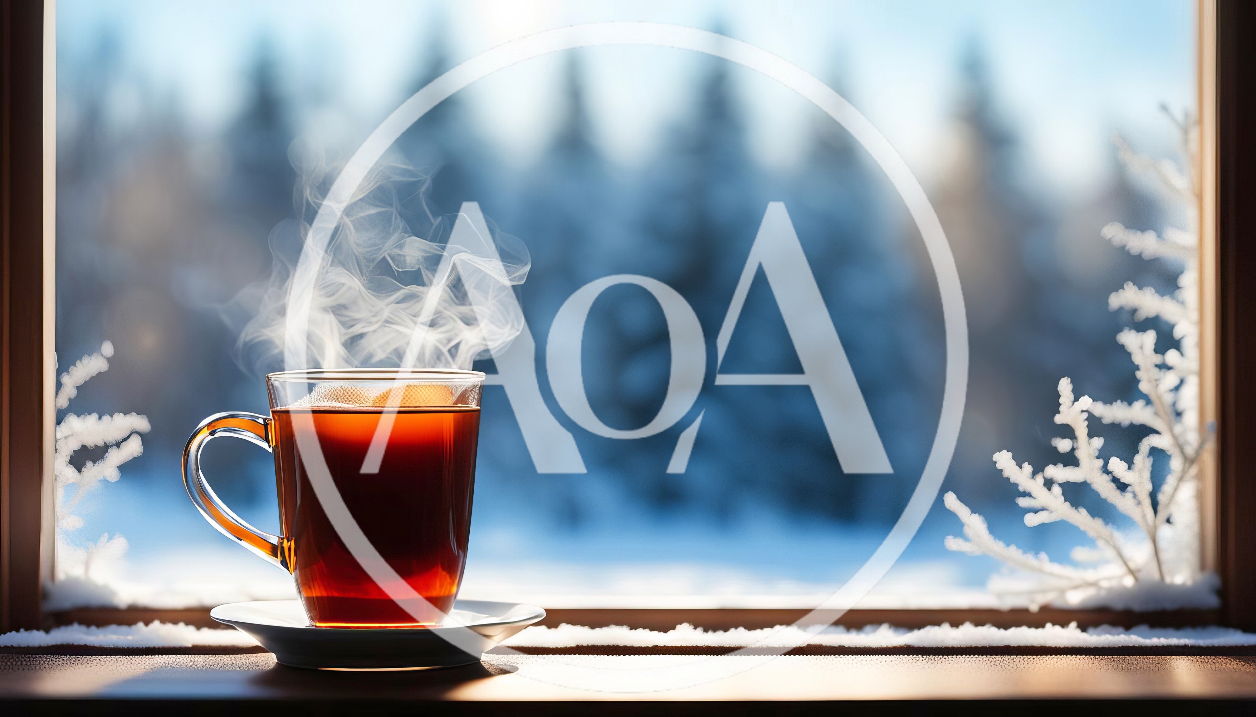 Steaming Cup Of Tea On A Snowy Window Sill