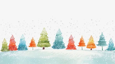 Whimsical Watercolor Christmas Trees In A Snowy Landscape