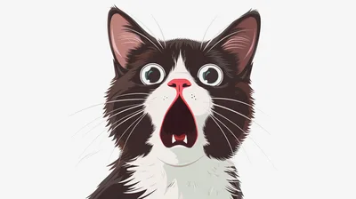 Shocked Tuxedo Cat With Wide Open Mouth
