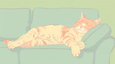 Orange Tabby Cat Sleeping On A Sofa