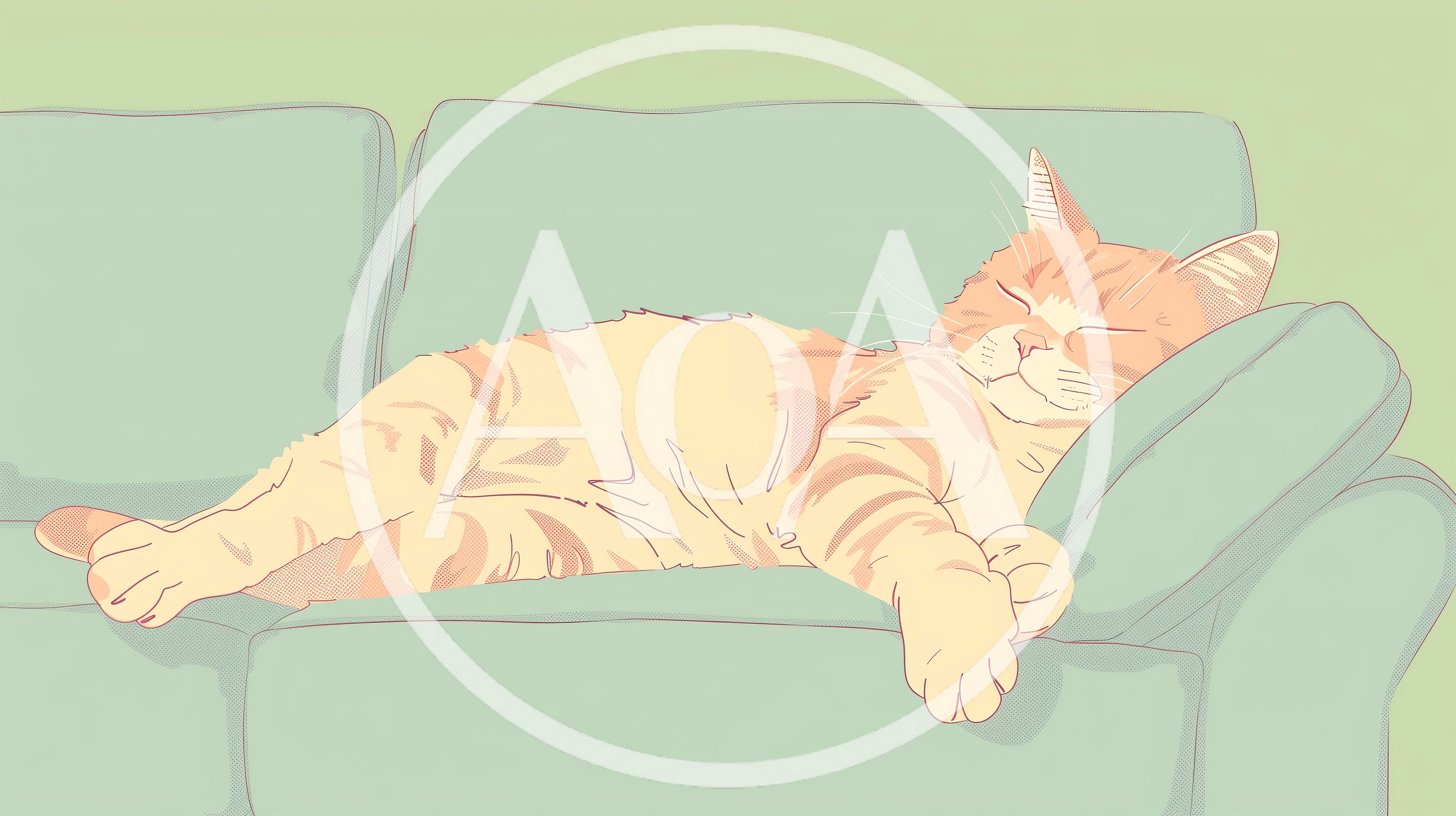Orange Tabby Cat Sleeping On A Sofa