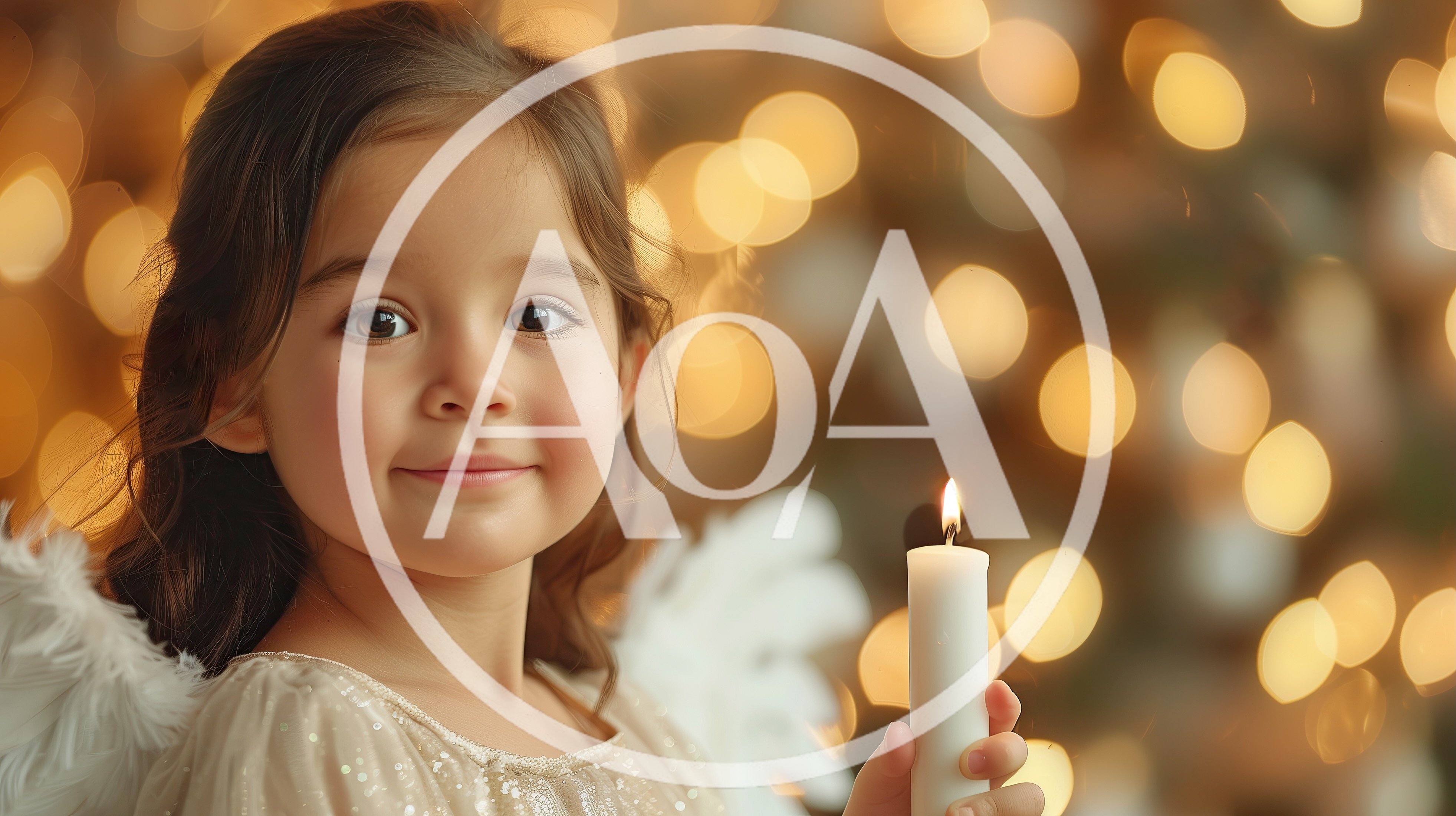 Little Girl Dressed As An Angel Holding A Candle