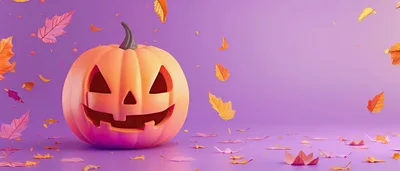 Jack O Lantern Pumpkin With Falling Autumn Leaves