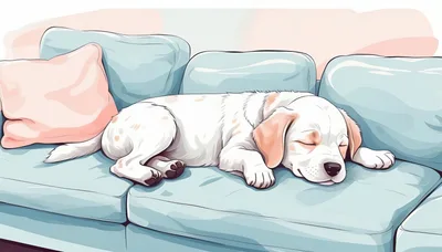Cute Puppy Sleeping Peacefully On A Blue Sofa