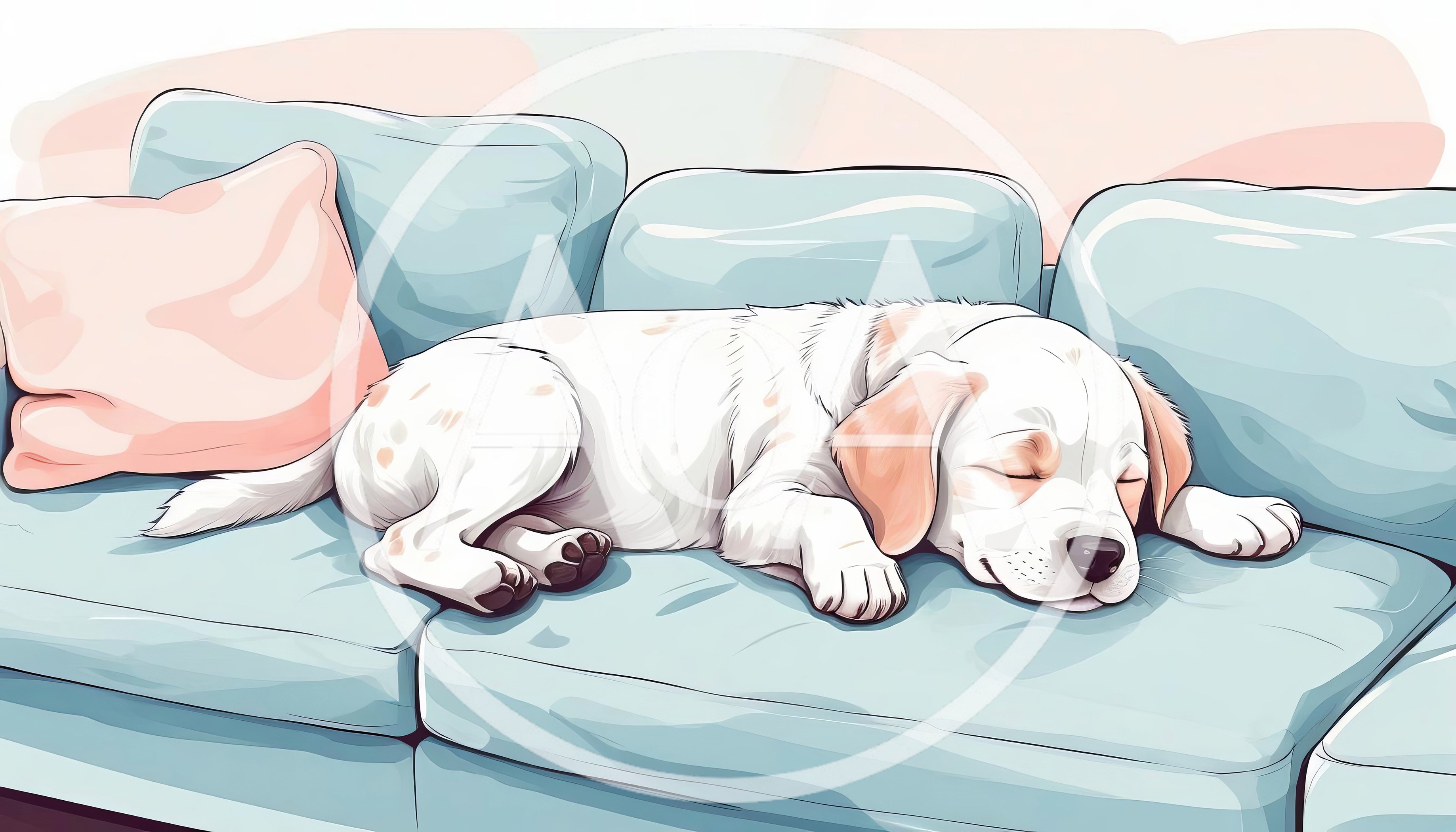 Cute Puppy Sleeping Peacefully On A Blue Sofa