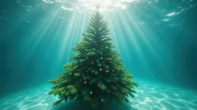 Decorated Christmas Tree Submerged Underwater