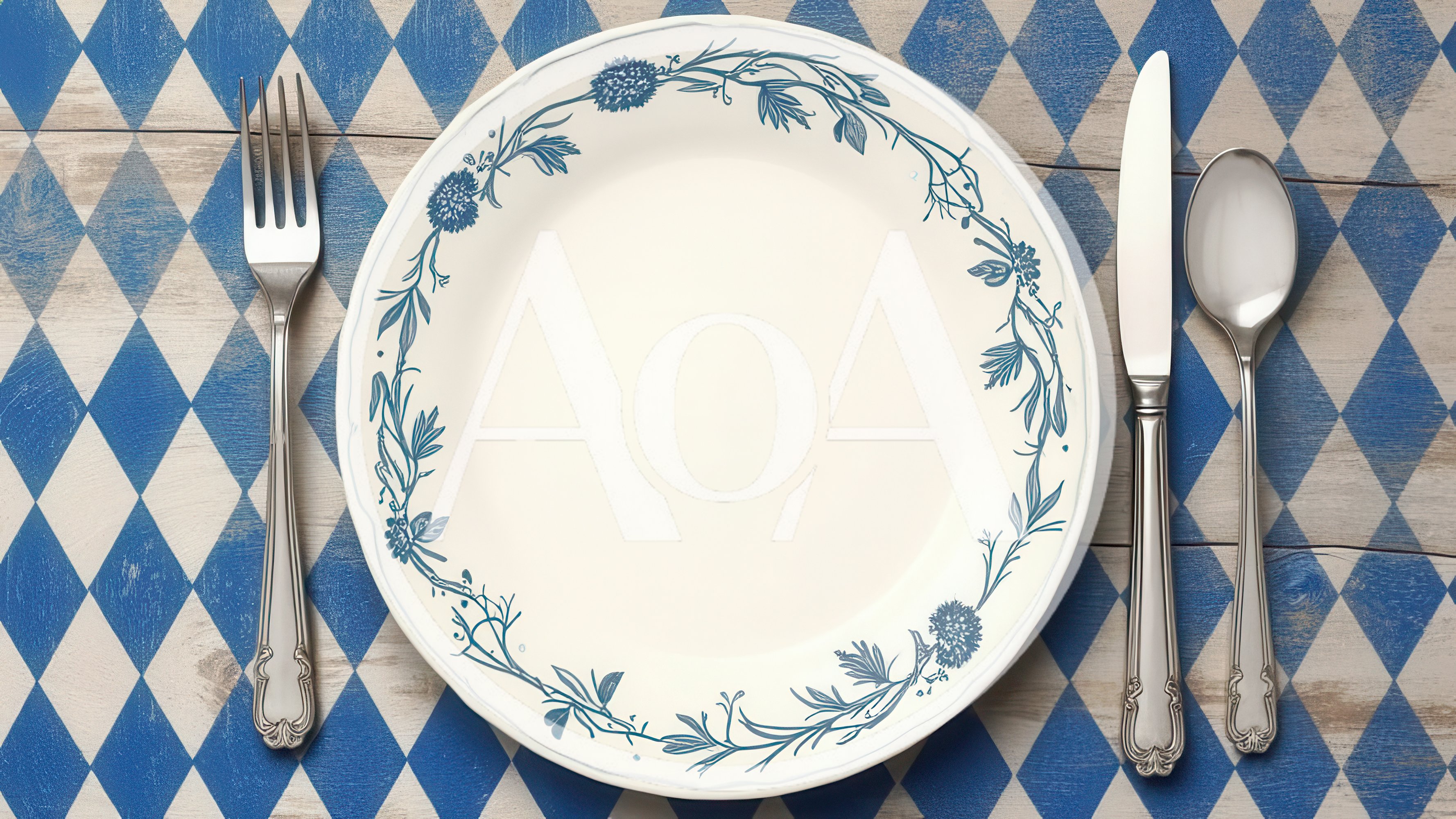 Empty Plate With Cutlery On Bavarian Pattern Background