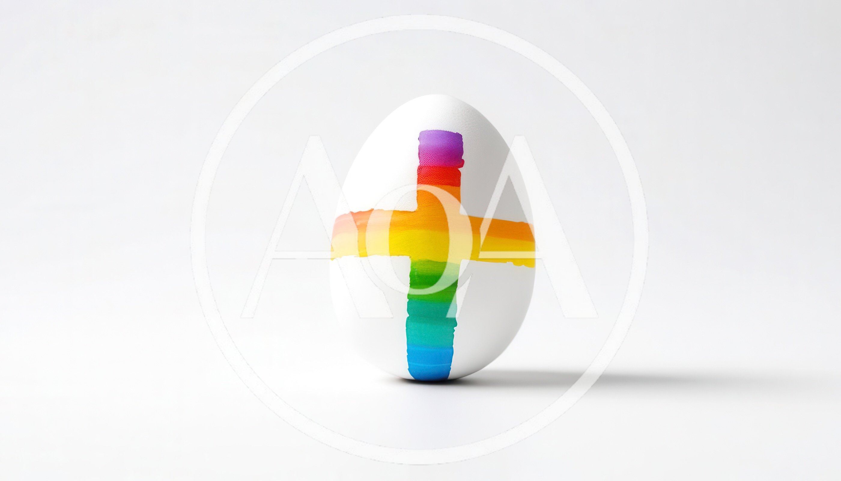White Egg With Painted Rainbow Cross Symbol