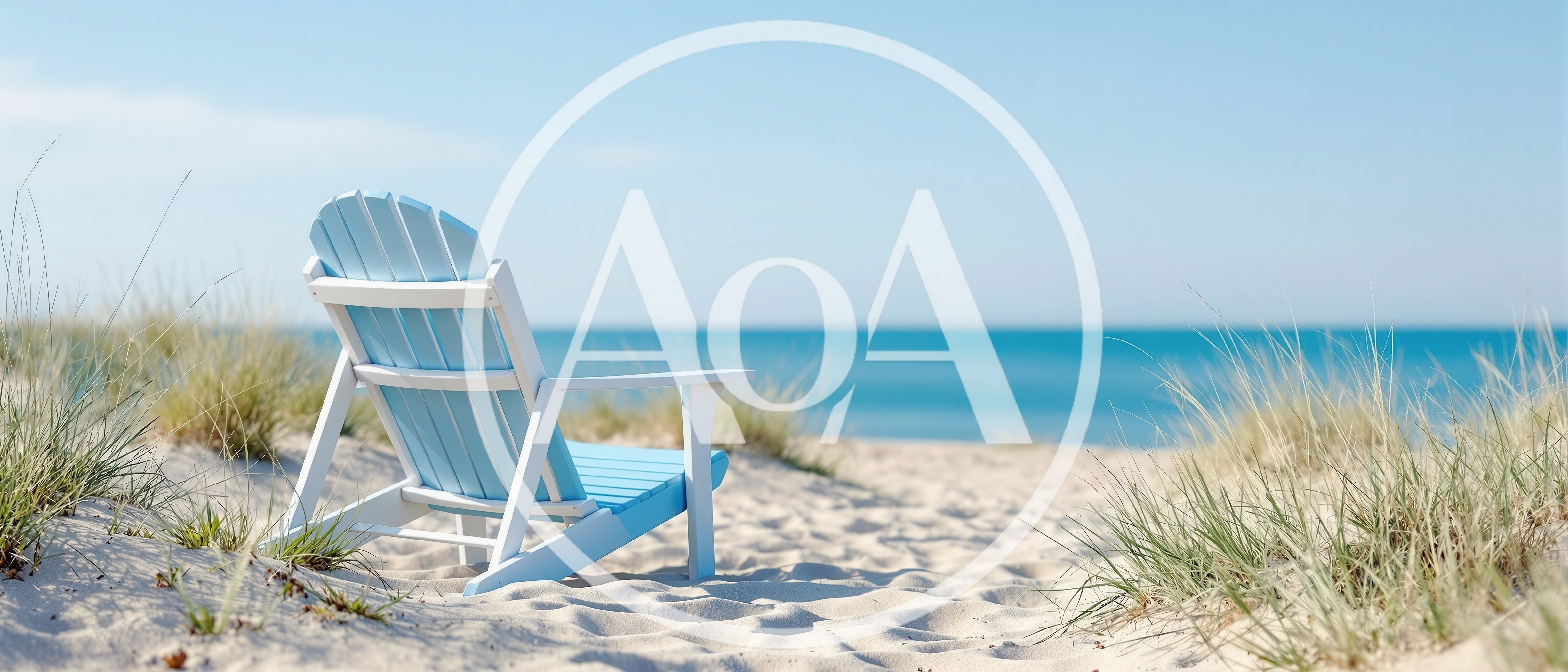 Blue Adirondack Chair On A Sunny Sandy Beach