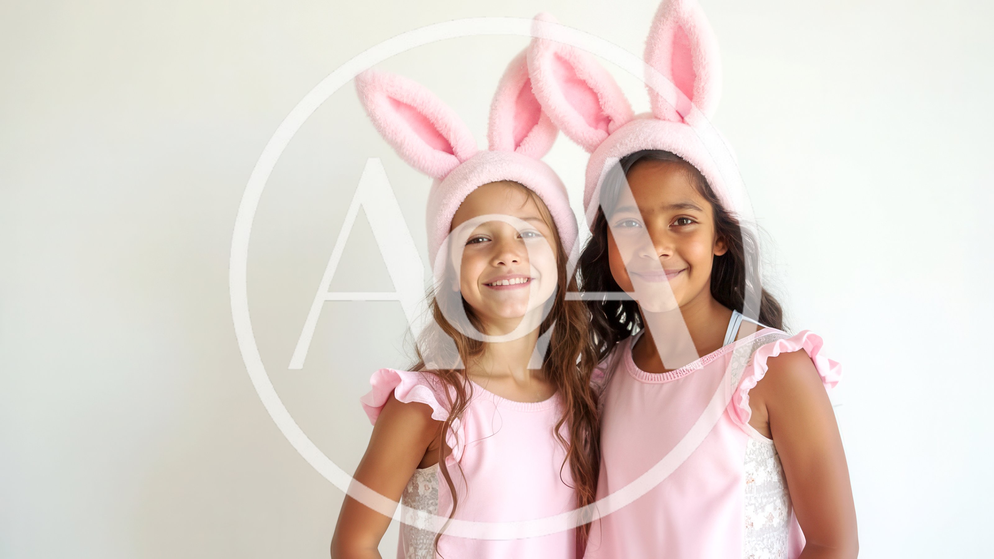 Two Young Girls Wearing Pink Bunny Ears Headbands