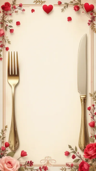 Elegant Valentine Day Menu Template With Cutlery