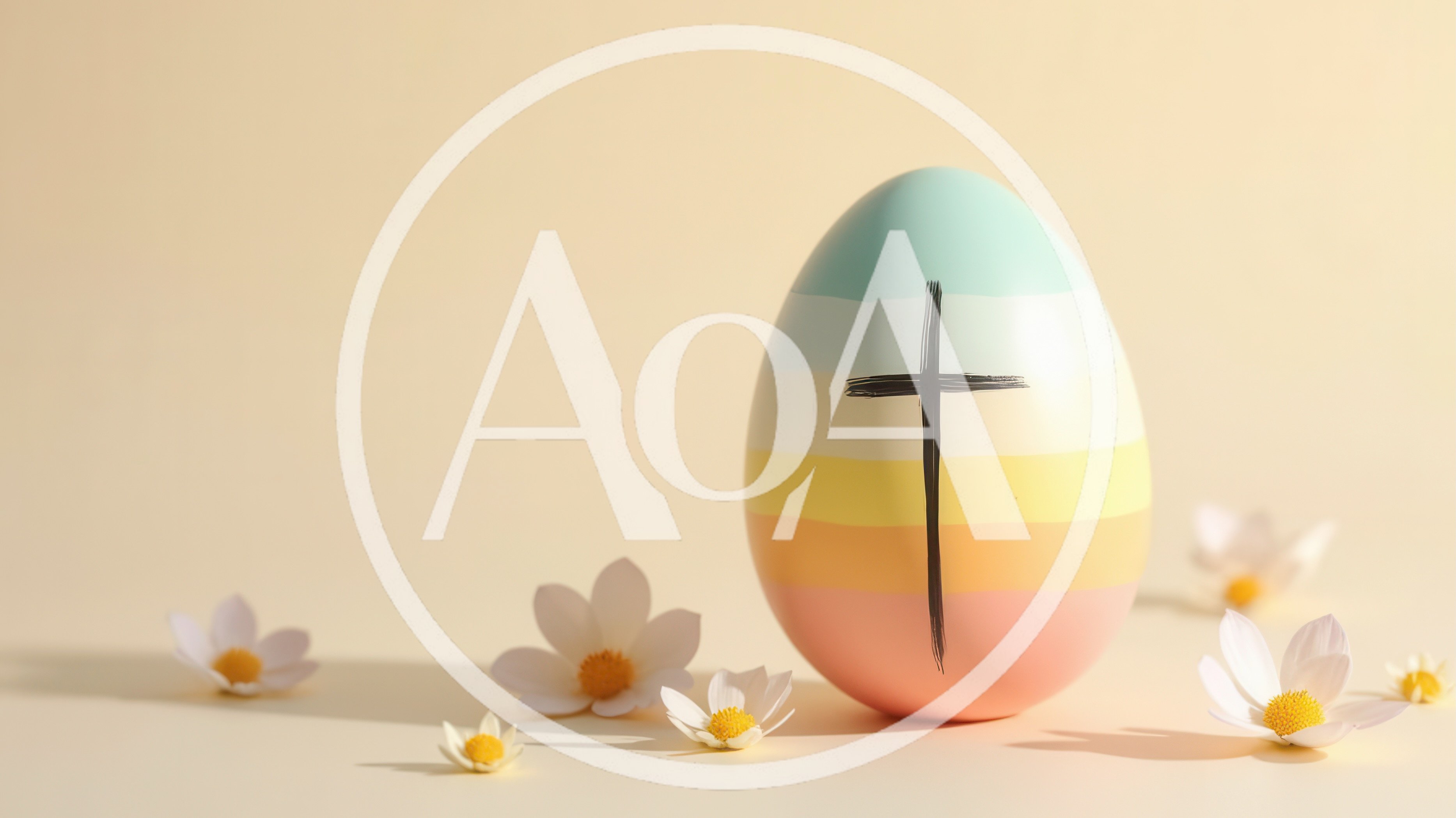 Easter Egg With Painted Cross And Spring Flowers