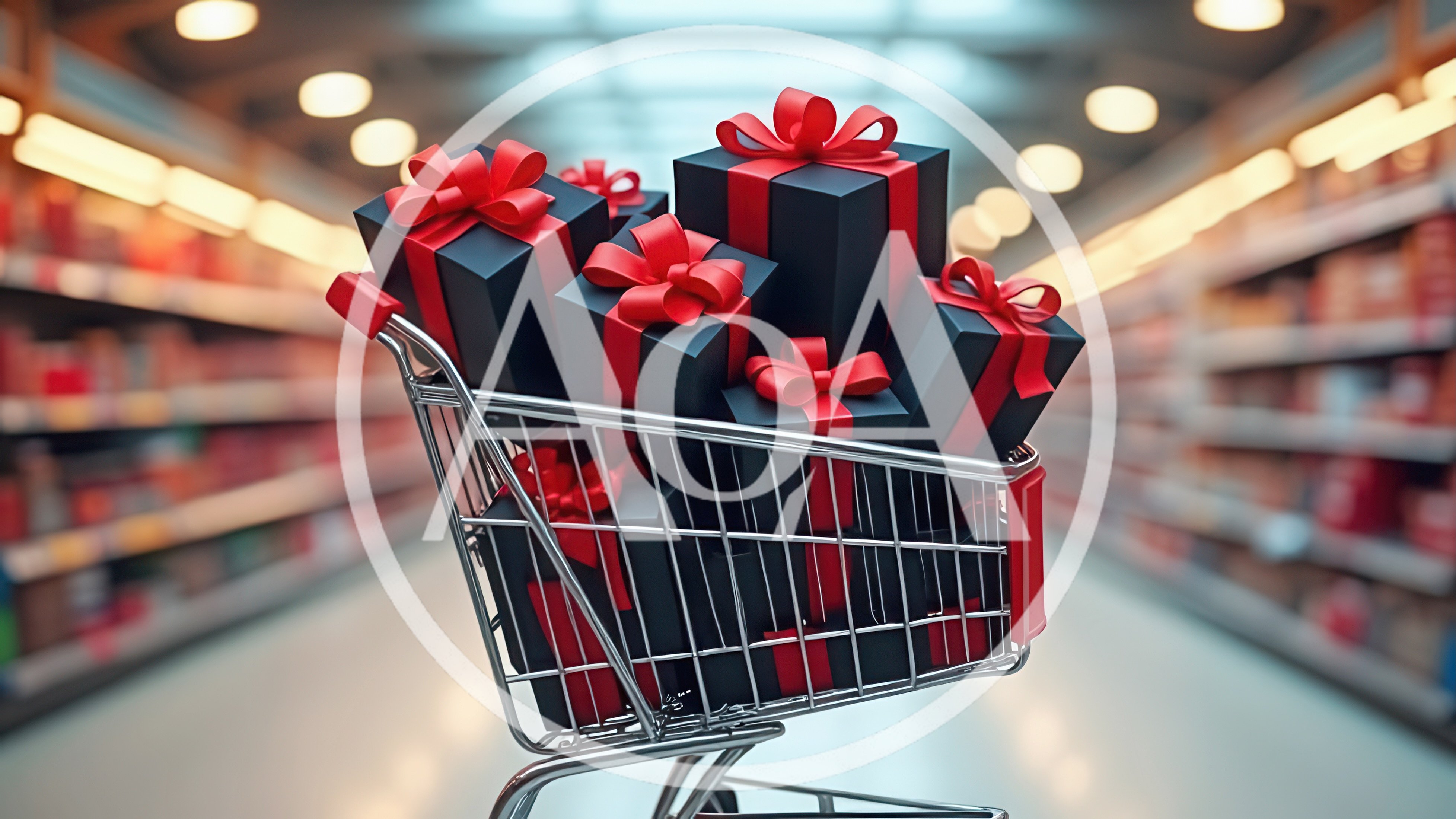 Shopping Cart Filled With Black Gift Boxes