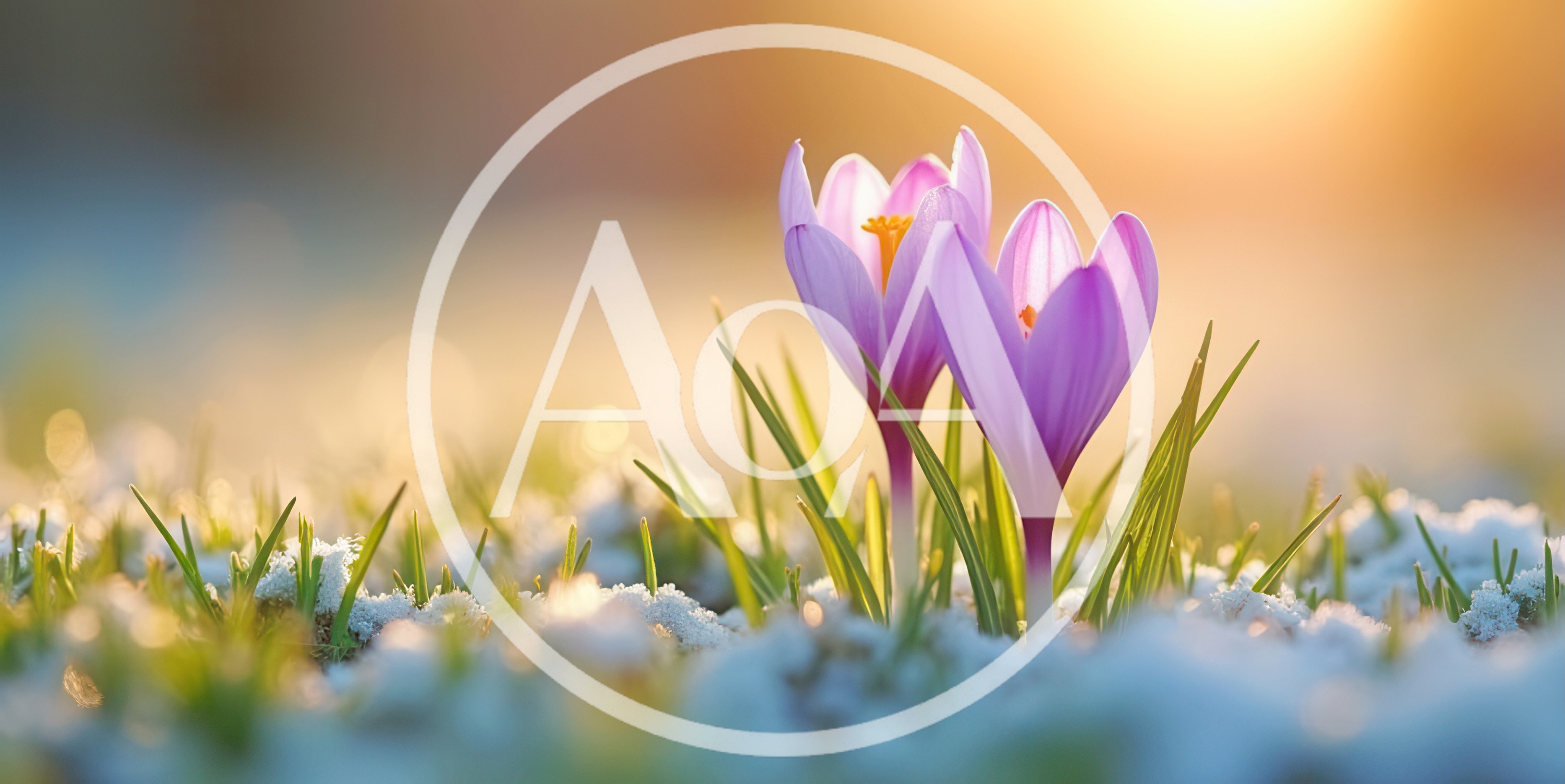 Purple Crocus Flowers Blooming Through Melting Spring Snow