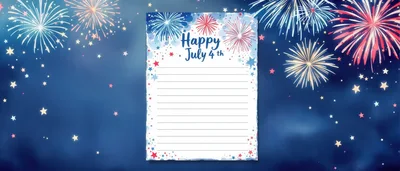 July 4th Holiday Stationery With Fireworks Background