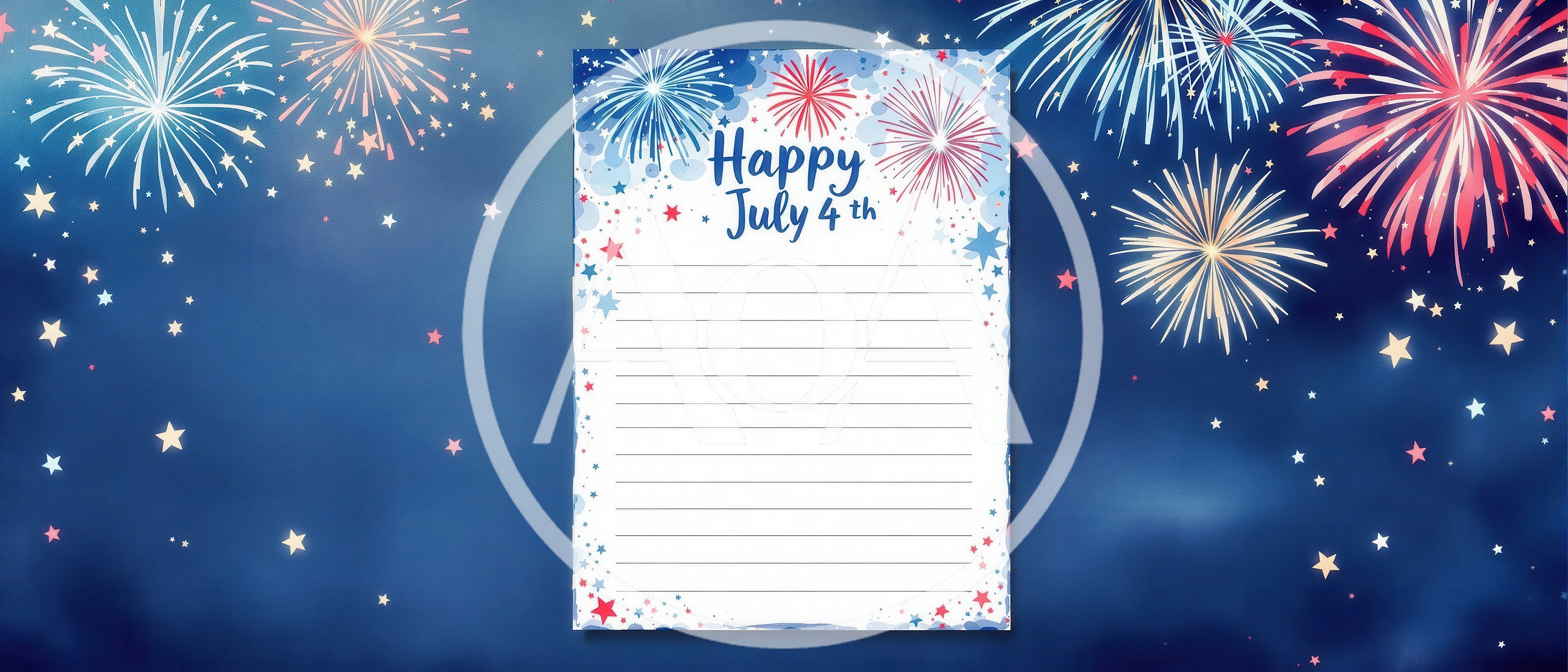July 4th Holiday Stationery With Fireworks Background