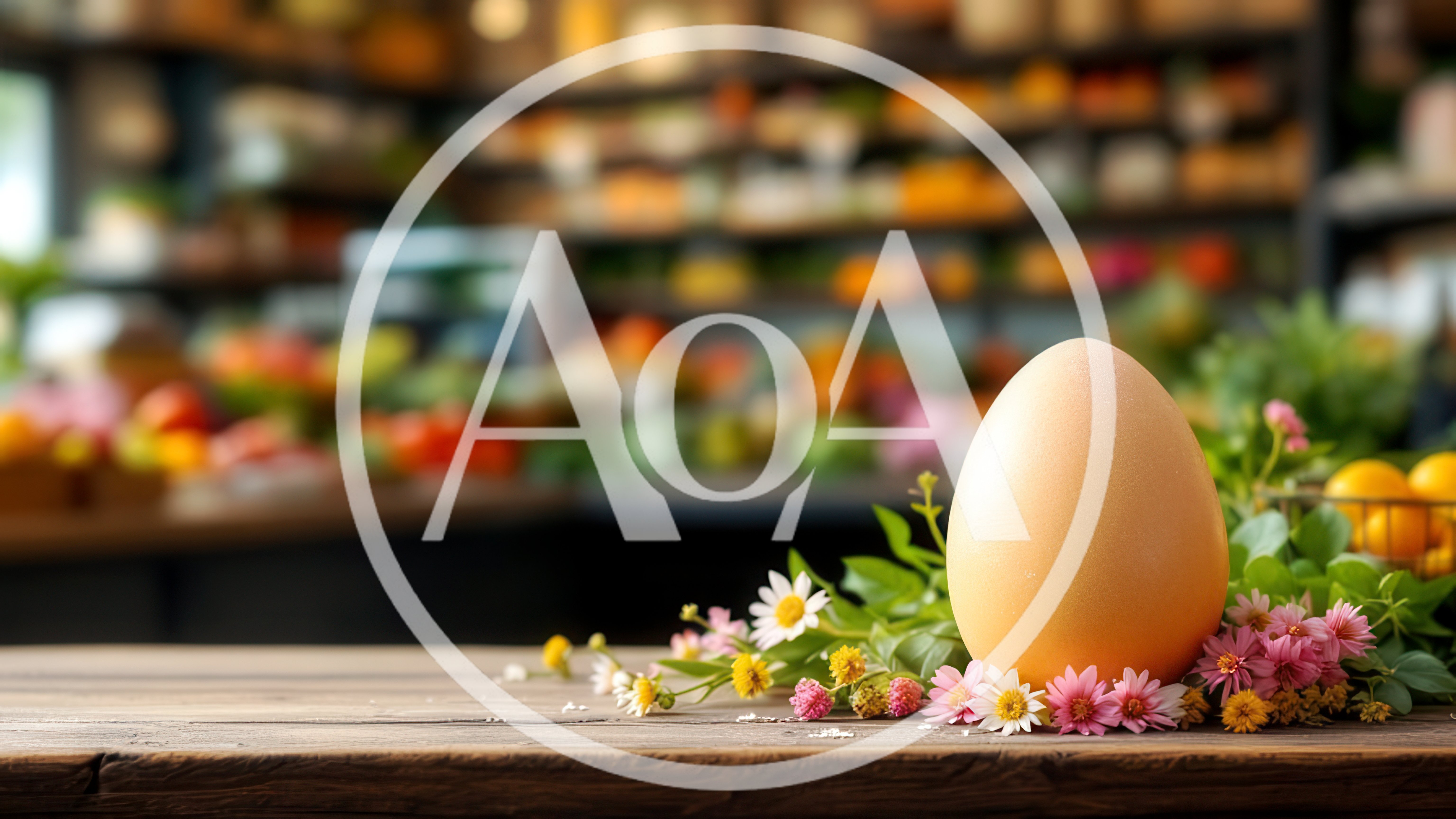 Single Easter Egg Surrounded By Spring Flowers On Table