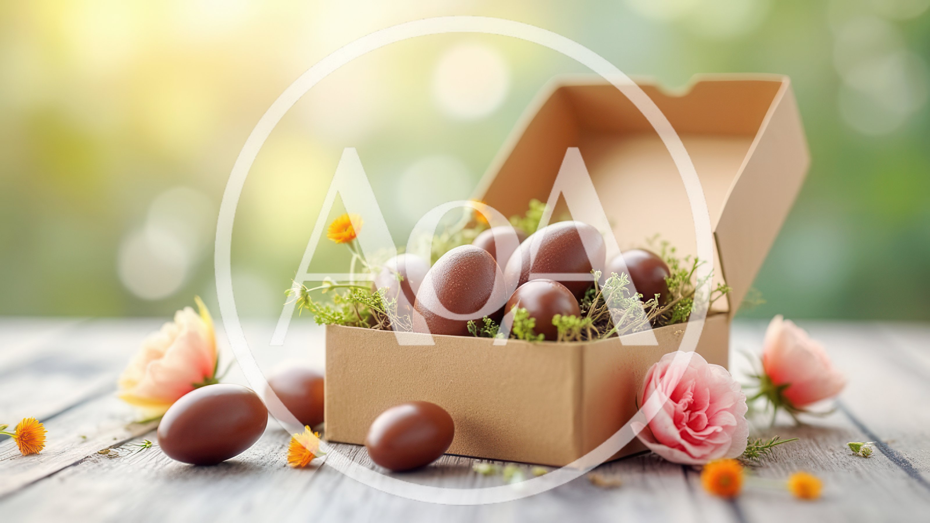 Chocolate Easter Eggs in Cardboard Box with Flowers
