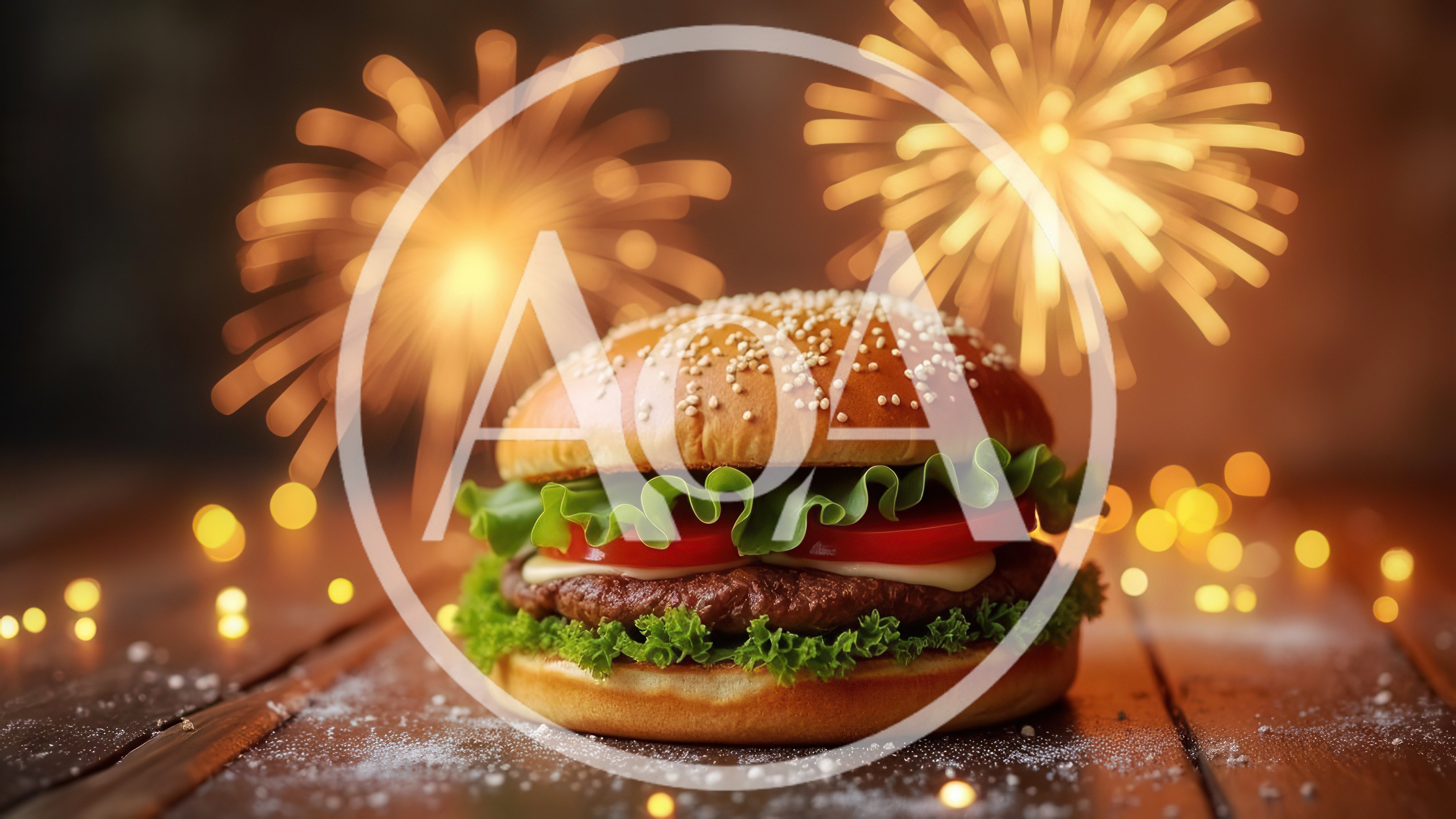 Gourmet Cheeseburger With Festive Fireworks Background