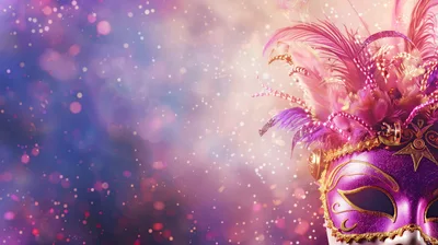 Venetian Carnival Mask With Pink Feathers
