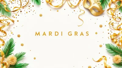 Mardi Gras Celebration Background With Golden Mask And Ribbons